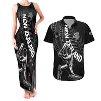 Custom New Zealand Cricket Couples Matching Tank Maxi Dress and Hawaiian Shirt Maori Kiwi Black Fern LT01 Black - Polynesian Pride