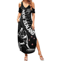 Custom New Zealand Cricket Family Matching Summer Maxi Dress and Hawaiian Shirt Maori Kiwi Black Fern LT01 Mom's Dress Black - Polynesian Pride