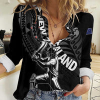Custom New Zealand Cricket Women Casual Shirt Maori Kiwi Black Fern LT01 Female Black - Polynesian Pride