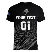 Custom New Zealand Cricket Women V-Neck T-Shirt Maori Kiwi Black Fern LT01 - Polynesian Pride