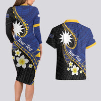 Personalised Nauru Couples Matching Long Sleeve Bodycon Dress and Hawaiian Shirt Naoero Proud Plumeria LT01 - Polynesian Pride