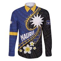 Personalised Nauru Family Matching Puletasi and Hawaiian Shirt Naoero Proud Plumeria LT01 Dad's Shirt - Long Sleeve Blue - Polynesian Pride