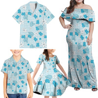Hawaii Anthurium Tiare Pikake Lei Family Matching Off Shoulder Maxi Dress and Hawaiian Shirt UliUli Lauhala Art Pattern
