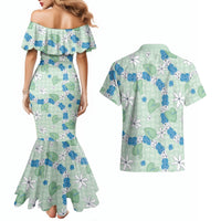 Hawaii Anthurium Tiare Pikake Lei Couples Matching Mermaid Dress and Hawaiian Shirt Omaomao Lauhala Art Pattern