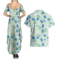 Hawaii Anthurium Tiare Pikake Lei Couples Matching Summer Maxi Dress and Hawaiian Shirt Omaomao Lauhala Art Pattern