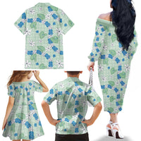 Hawaii Anthurium Tiare Pikake Lei Family Matching Off The Shoulder Long Sleeve Dress and Hawaiian Shirt Omaomao Lauhala Art Pattern LT01 - Polynesian Pride
