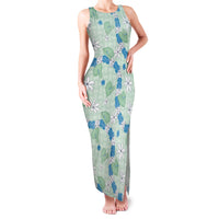 Hawaii Anthurium Tiare Pikake Lei Family Matching Tank Maxi Dress and Hawaiian Shirt Omaomao Lauhala Art Pattern LT01 Mom's Dress Green - Polynesian Pride
