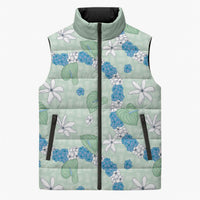 Hawaii Anthurium Tiare Pikake Lei Sleeveless Puffer Jacket Omaomao Lauhala Art Pattern