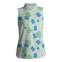 Hawaii Anthurium Tiare Pikake Lei Women Sleeveless Polo Shirt Omaomao Lauhala Art Pattern