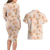 Hawaii Anthurium Tiare Pikake Lei Couples Matching Long Sleeve Bodycon Dress and Hawaiian Shirt Alani Lauhala Art Pattern