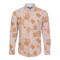 Hawaii Anthurium Tiare Pikake Lei Long Sleeve Button Shirt Alani Lauhala Art Pattern