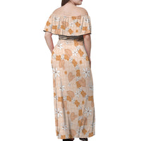 Hawaii Anthurium Tiare Pikake Lei Off Shoulder Maxi Dress Alani Lauhala Art Pattern