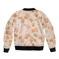 Hawaii Anthurium Tiare Pikake Lei Sleeve Zip Bomber Jacket Alani Lauhala Art Pattern