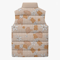 Hawaii Anthurium Tiare Pikake Lei Sleeveless Puffer Jacket Alani Lauhala Art Pattern