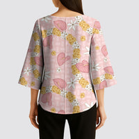 Hawaii Anthurium Tiare Pikake Lei Kimono Sleeve Blouse Akala Lauhala Art Pattern