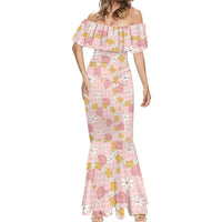 Hawaii Anthurium Tiare Pikake Lei Mermaid Dress Akala Lauhala Art Pattern