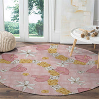 Hawaii Anthurium Tiare Pikake Lei Round Carpet Akala Lauhala Art Pattern