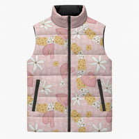 Hawaii Anthurium Tiare Pikake Lei Sleeveless Puffer Jacket Akala Lauhala Art Pattern