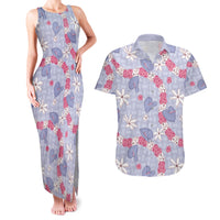 Hawaii Anthurium Tiare Pikake Lei Couples Matching Tank Maxi Dress and Hawaiian Shirt Poni Lauhala Art Pattern