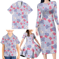 Hawaii Anthurium Tiare Pikake Lei Family Matching Long Sleeve Bodycon Dress and Hawaiian Shirt Poni Lauhala Art Pattern LT01 - Polynesian Pride