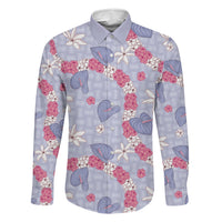 Hawaii Anthurium Tiare Pikake Lei Family Matching Long Sleeve Bodycon Dress and Hawaiian Shirt Poni Lauhala Art Pattern LT01 Dad's Shirt - Long Sleeve Purple - Polynesian Pride