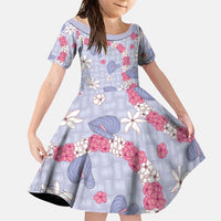 Hawaii Anthurium Tiare Pikake Lei Family Matching Tank Maxi Dress and Hawaiian Shirt Poni Lauhala Art Pattern LT01 Daughter's Dress Purple - Polynesian Pride