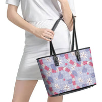 Hawaii Anthurium Tiare Pikake Lei Leather Tote Bag Poni Lauhala Art Pattern