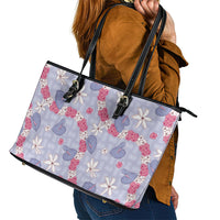 Hawaii Anthurium Tiare Pikake Lei Leather Tote Bag Poni Lauhala Art Pattern