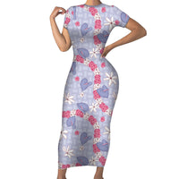 Hawaii Anthurium Tiare Pikake Lei Short Sleeve Bodycon Dress Poni Lauhala Art Pattern