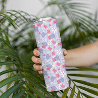 Hawaii Anthurium Tiare Pikake Lei Skinny Tumbler Poni Lauhala Art Pattern