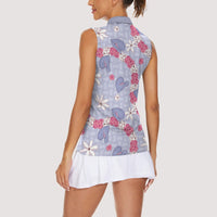 Hawaii Anthurium Tiare Pikake Lei Women Sleeveless Polo Shirt Poni Lauhala Art Pattern