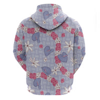 Hawaii Anthurium Tiare Pikake Lei Zip Hoodie Poni Lauhala Art Pattern