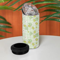 Hawaii Anthurium Tiare Pikake Lei 4 in 1 Can Cooler Tumbler Sage Green Lauhala Art Pattern