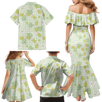 Hawaii Anthurium Tiare Pikake Lei Family Matching Mermaid Dress and Hawaiian Shirt Sage Green Lauhala Art Pattern LT01 - Polynesian Pride