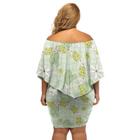 Hawaii Anthurium Tiare Pikake Lei Family Matching Off Shoulder Short Dress and Hawaiian Shirt Sage Green Lauhala Art Pattern LT01 - Polynesian Pride