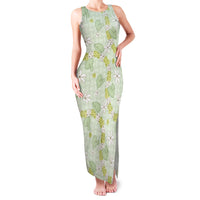 Hawaii Anthurium Tiare Pikake Lei Family Matching Tank Maxi Dress and Hawaiian Shirt Sage Green Lauhala Art Pattern LT01 Mom's Dress Green - Polynesian Pride