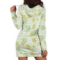 Hawaii Anthurium Tiare Pikake Lei Hoodie Dress Sage Green Lauhala Art Pattern