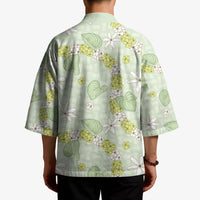 Hawaii Anthurium Tiare Pikake Lei Kimono Sage Green Lauhala Art Pattern