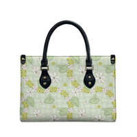 Hawaii Anthurium Tiare Pikake Lei Leather Bag Sage Green Lauhala Art Pattern