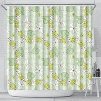 Hawaii Anthurium Tiare Pikake Lei Shower Curtain Sage Green Lauhala Art Pattern