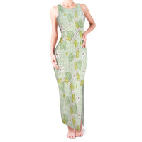 Hawaii Anthurium Tiare Pikake Lei Tank Maxi Dress Sage Green Lauhala Art Pattern