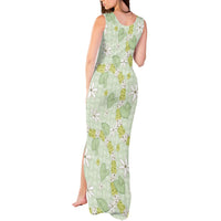 Hawaii Anthurium Tiare Pikake Lei Tank Maxi Dress Sage Green Lauhala Art Pattern