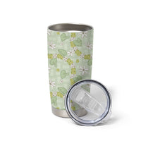 Hawaii Anthurium Tiare Pikake Lei Tumbler Cup Sage Green Lauhala Art Pattern