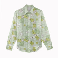 Hawaii Anthurium Tiare Pikake Lei Women Casual Shirt Sage Green Lauhala Art Pattern