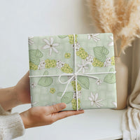 Hawaii Anthurium Tiare Pikake Lei Wrapping Paper Sage Green Lauhala Art Pattern