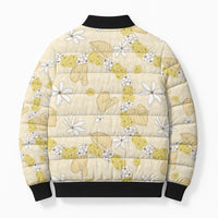 Hawaii Anthurium Tiare Pikake Lei Bomber Puffer Jacket Melemele Lauhala Art Pattern