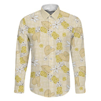 Hawaii Anthurium Tiare Pikake Lei Family Matching Short Sleeve Bodycon Dress and Hawaiian Shirt Melemele Lauhala Art Pattern LT01 Dad's Shirt - Long Sleeve Yellow - Polynesian Pride