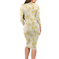 Hawaii Anthurium Tiare Pikake Lei Long Sleeve Bodycon Dress Melemele Lauhala Art Pattern