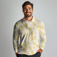 Hawaii Anthurium Tiare Pikake Lei Long Sleeve Polo Shirt Melemele Lauhala Art Pattern