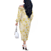 Hawaii Anthurium Tiare Pikake Lei Off The Shoulder Long Sleeve Dress Melemele Lauhala Art Pattern
